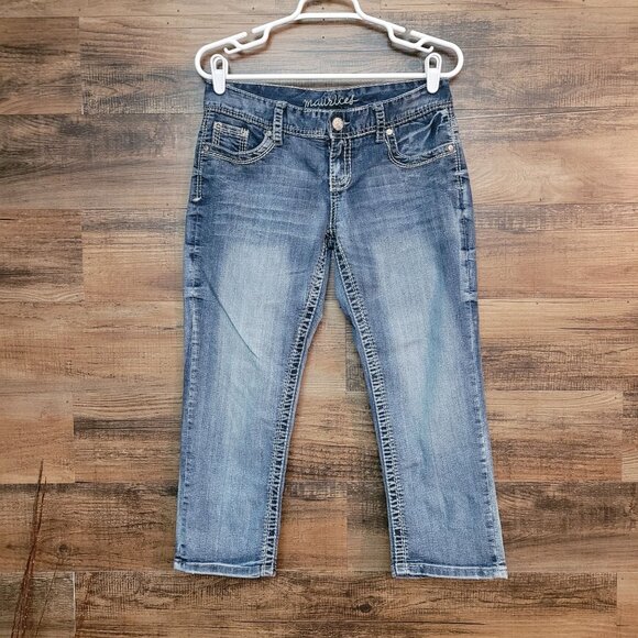 Maurices Jeans Size 8 Low Rise Capri Thick Stitch Medium Light Wash Stretch - Picture 1 of 10